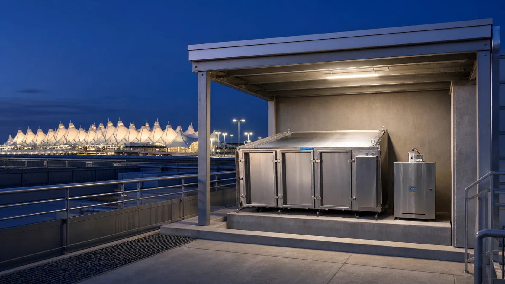 Illustrative airport rooftop setting with Molitron equipment
