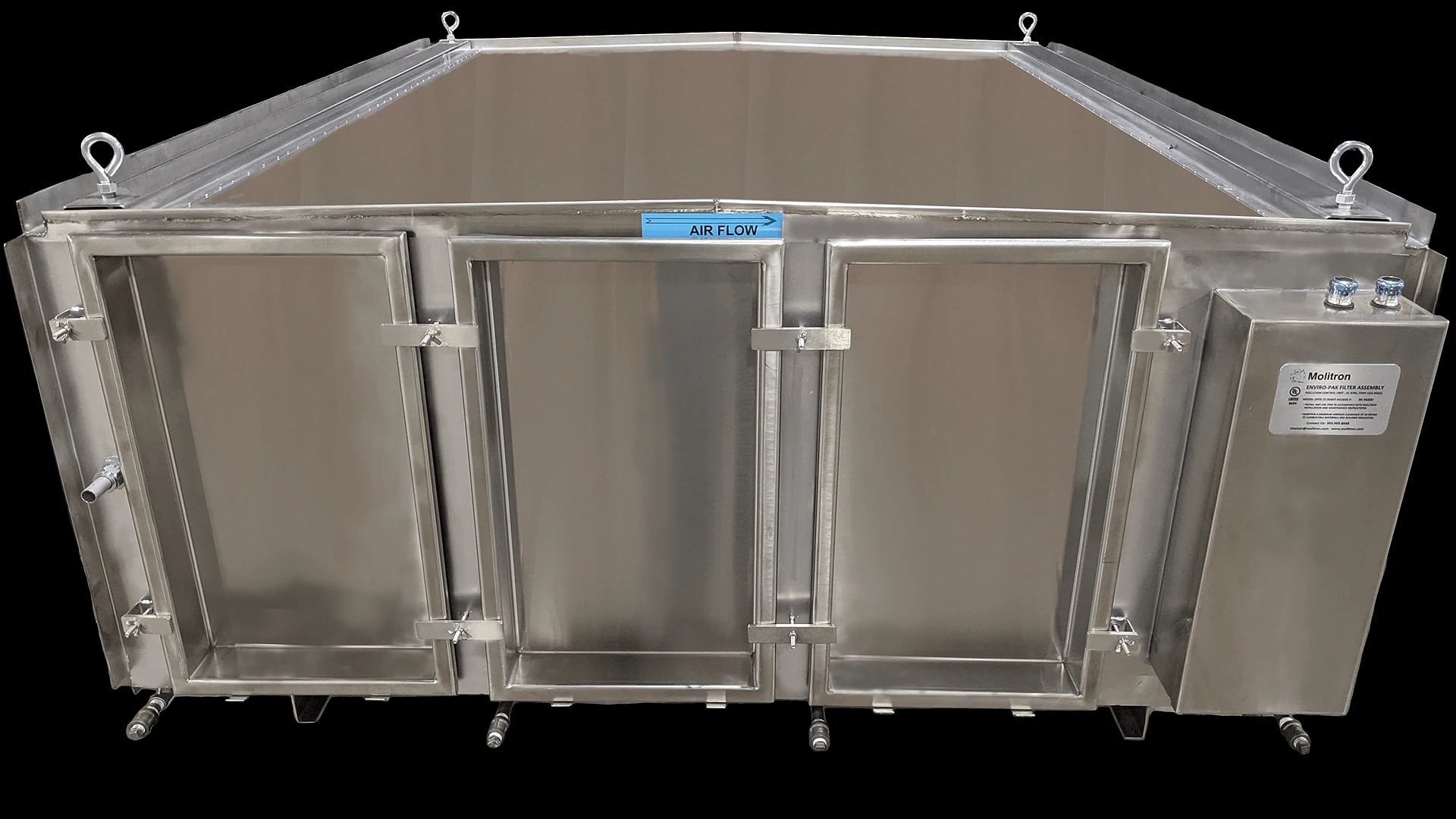 EPFA stainless-steel filter assembly with its three access doors closed.