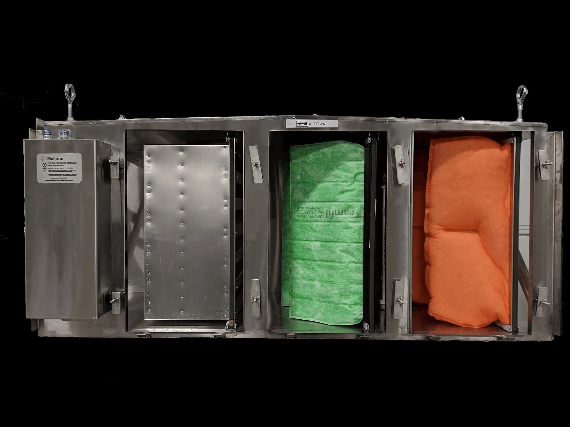 Open EPFA assembly showing the internal filter stages