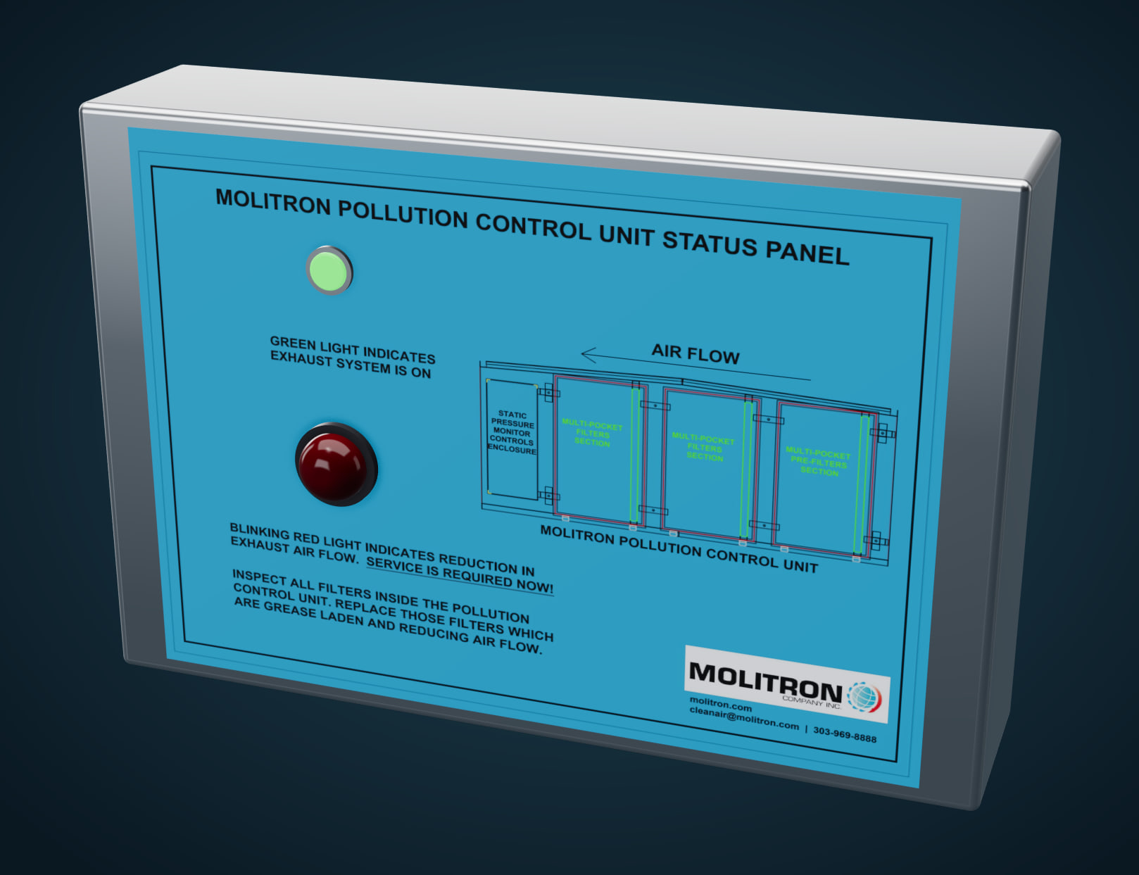 The status panel with its green light on.